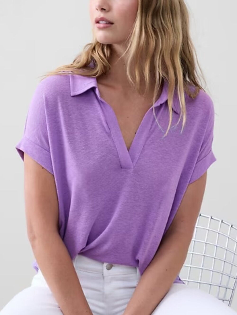 Banana Republic Lavender Purple V-Neck Polo Blouse